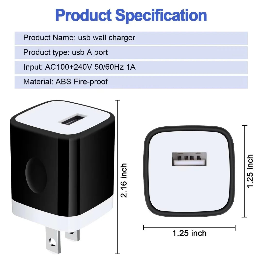 Charger Block,Usb Wall Charger Adapter with Coiled Type C Cable 6Ft, 5V/1A Wall Charger Block Fast Charging Station Power Base Charger Block Plug Brick Usb Wall Charger