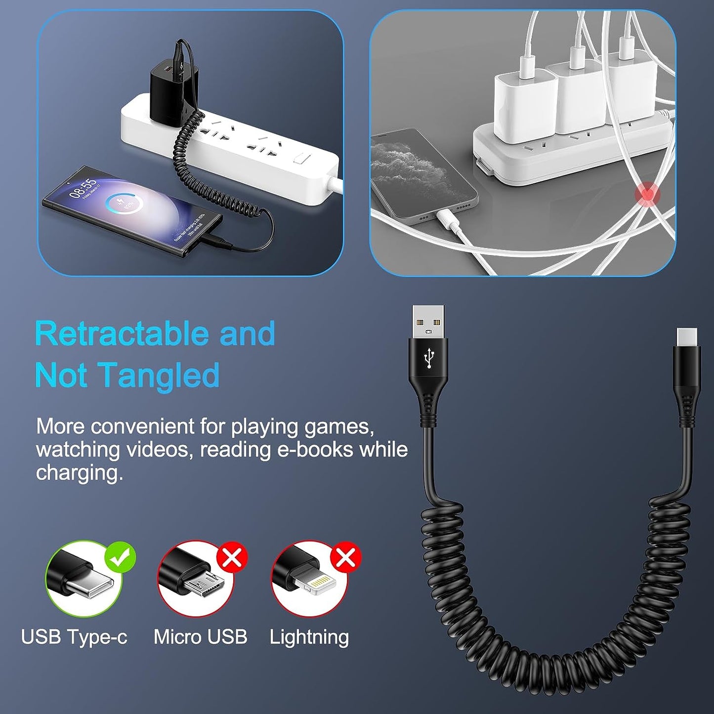Charger Block,Usb Wall Charger Adapter with Coiled Type C Cable 6Ft, 5V/1A Wall Charger Block Fast Charging Station Power Base Charger Block Plug Brick Usb Wall Charger