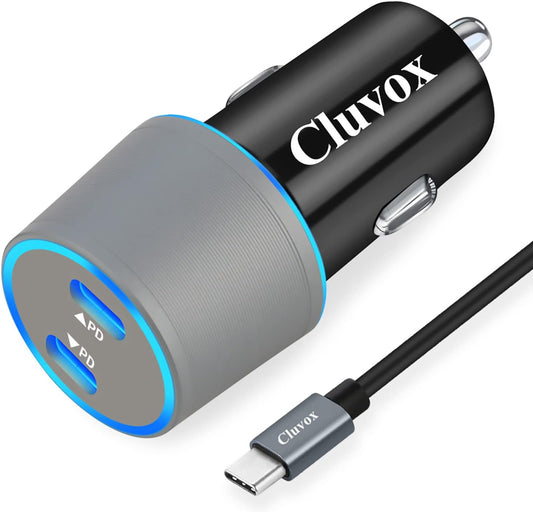 Android Car Charger, 40W Fast Charging for Samsung Galaxy A55 5G/A54/A53/A50/A35/A33/A25/A23/A15/A14/A13/A71/A03S/S25/S24/S23/S22, Dual 20W USB C Rapid Cigarette Lighter Adapter with 3Ft Type C Cord